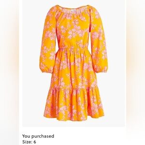 J. Crew Yellow Floral Puff-Sleeve Tiered Dress with Pink Print